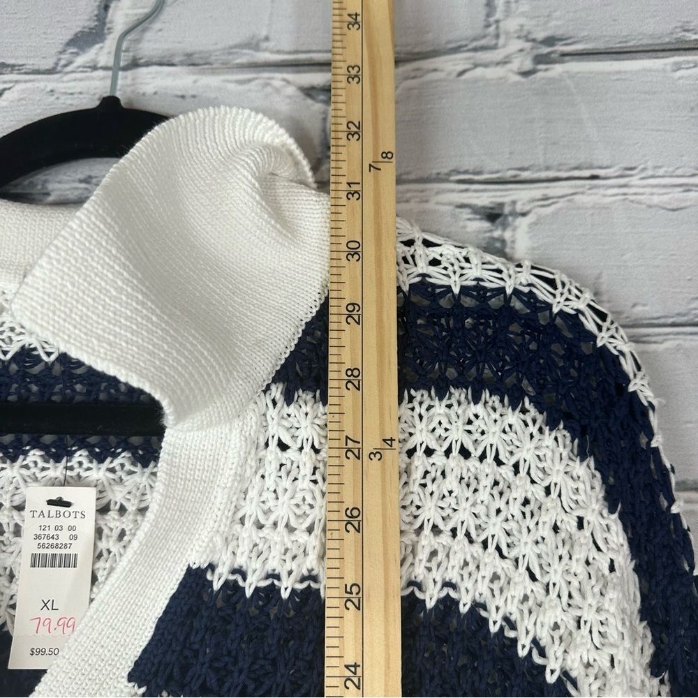 Talbots Open Knit Johnny Collar Pullover Striped Navy White XL Coastal Nautical - Picture 10 of 11